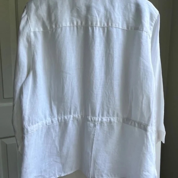 Edward White Linen Back Split Hem Double Front Chest Pocket Shirt Blouse, Size L - Picture 9 of 10